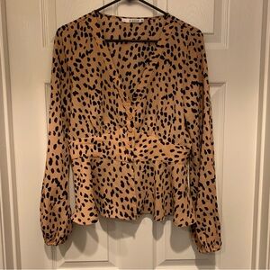 Essue Tan and Black Animal Print Blouse